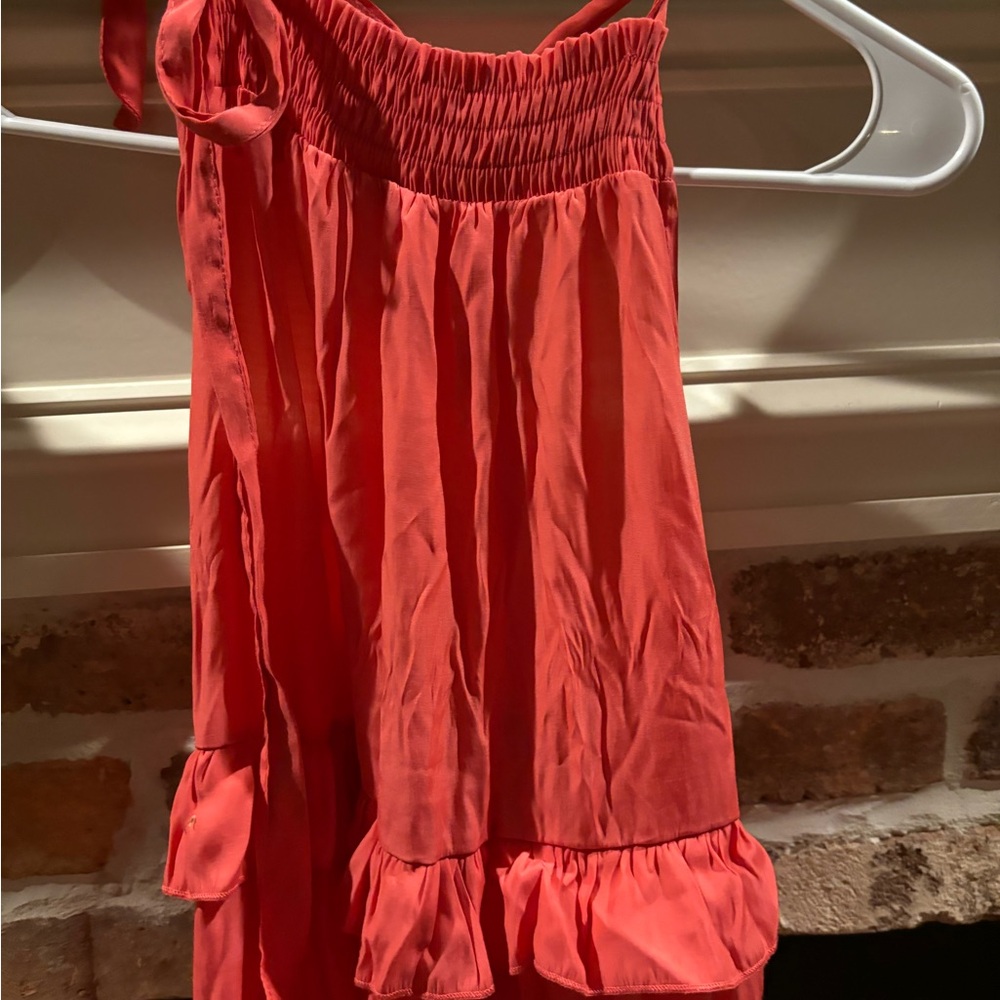 Beautiful off the shoulder peach floor length sundress that has never been worn.